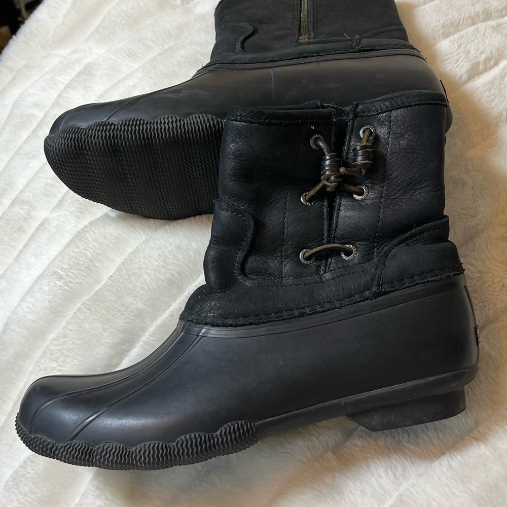 Sperry 9.5M Saltwater Waterproof Black Fall Winter School College Duck Boots